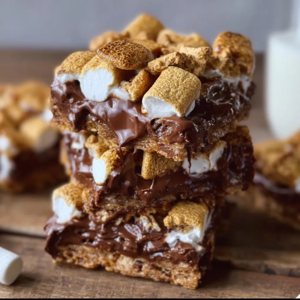 Golden Grahams S'mores Bars with Chocolate Chips and Toasted Marshmallows - secondary view