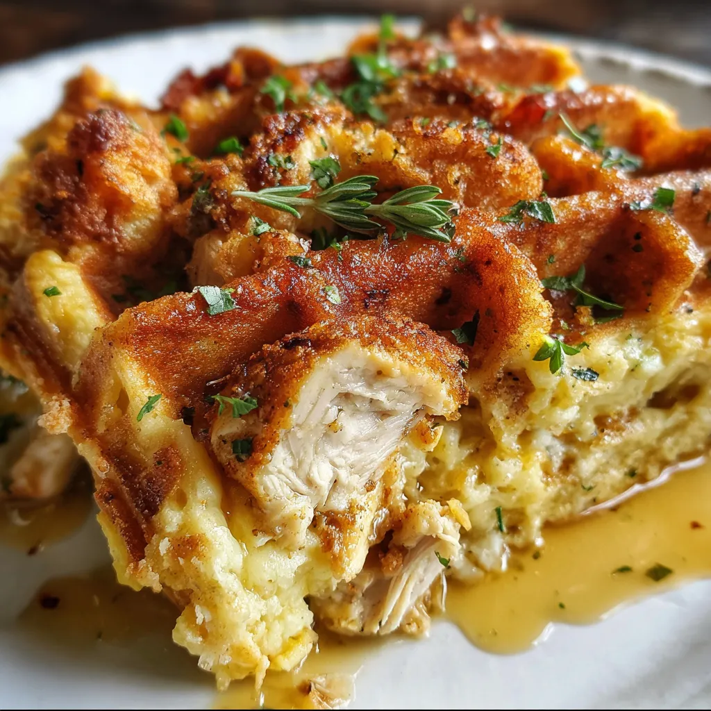Ultimate Chicken & Waffle Casserole with Crispy Fried Chicken and Maple Syrup Drizzle - main view