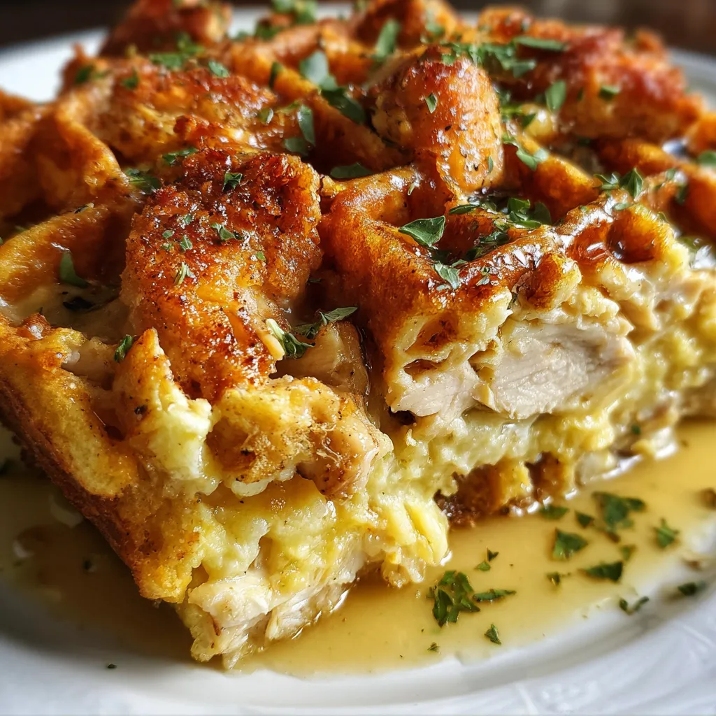 Ultimate Chicken & Waffle Casserole with Crispy Fried Chicken and Maple Syrup Drizzle - secondary view