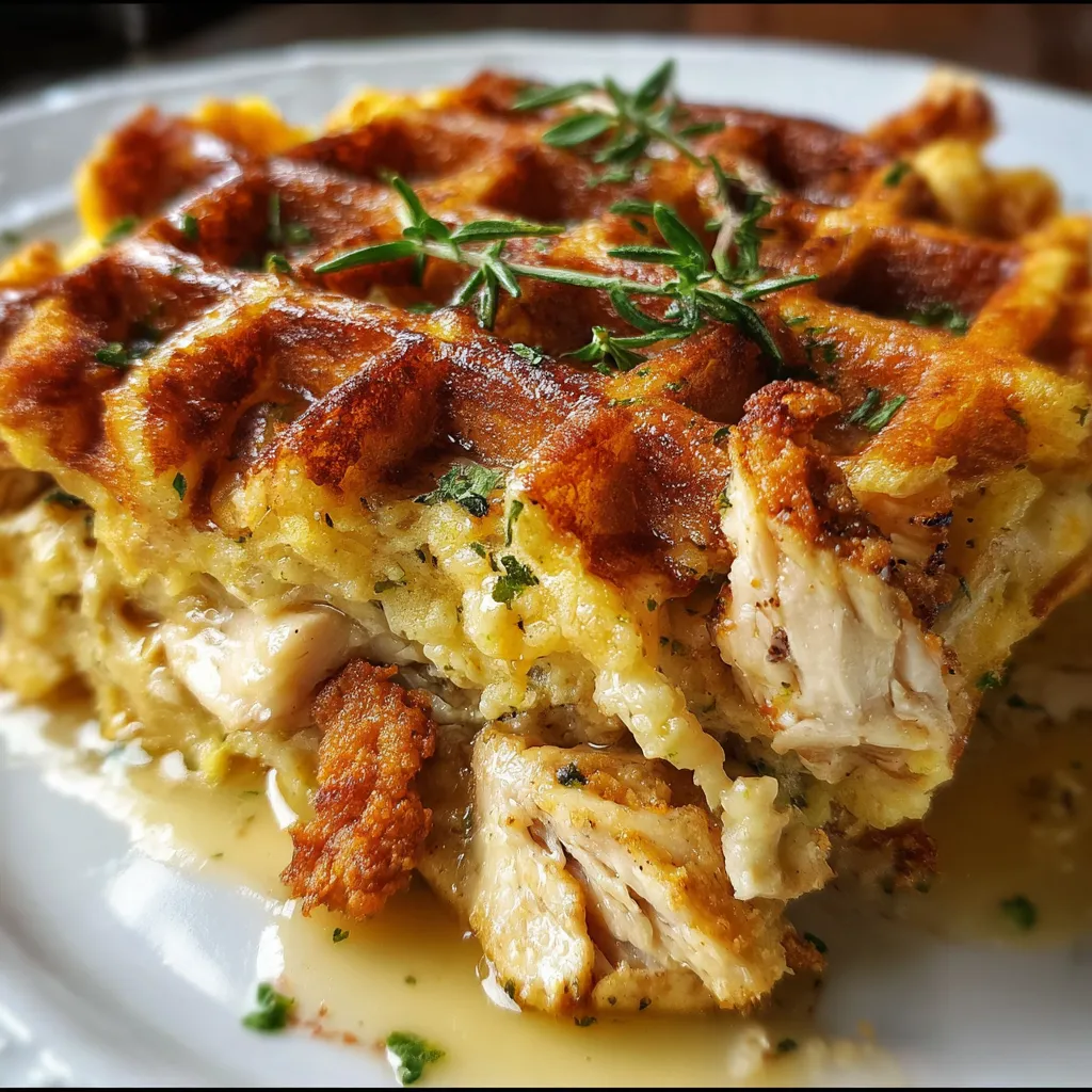 Ultimate Chicken & Waffle Casserole with Crispy Fried Chicken and Maple Syrup Drizzle - tertiary view
