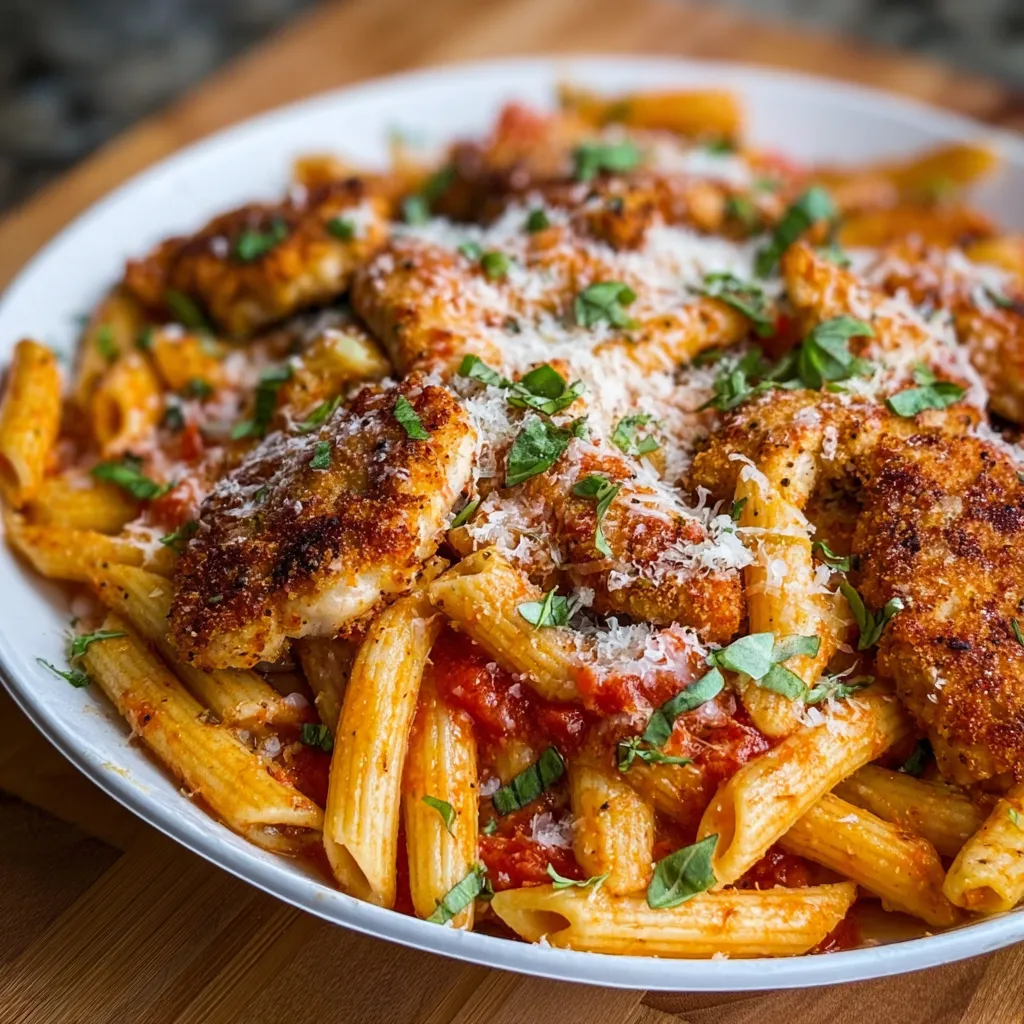 Ultimate Chicken Parmesan Pasta with Crispy Breaded Chicken and Rich Marinara