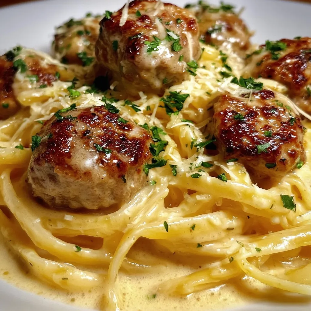 Ultimate Easy Garlic Butter Meatballs over Creamy Parmesan Sauce - main view