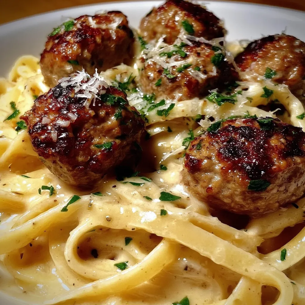 Ultimate Easy Garlic Butter Meatballs over Creamy Parmesan Sauce - secondary view