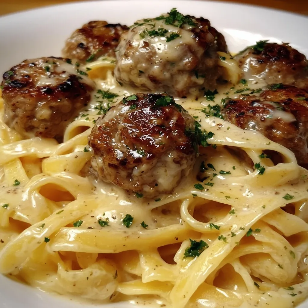 Ultimate Easy Garlic Butter Meatballs over Creamy Parmesan Sauce - tertiary view