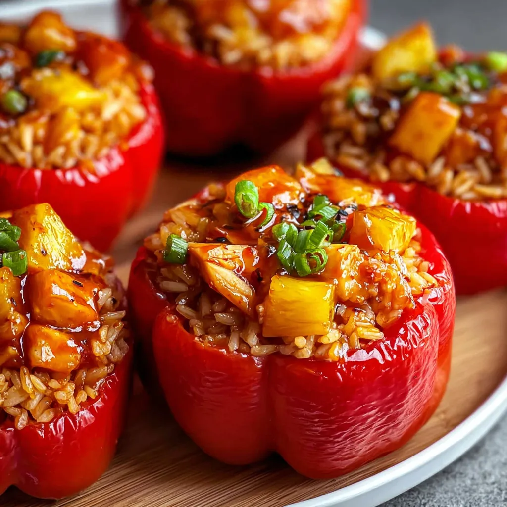 Teriyaki Pineapple Chicken Rice Stuffed Red Bell Peppers with Asian Fusion Flavors - secondary view