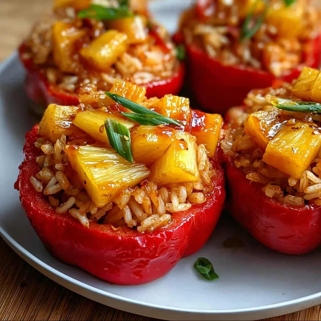 Teriyaki Pineapple Chicken Rice Stuffed Red Bell Peppers with Asian Fusion Flavors