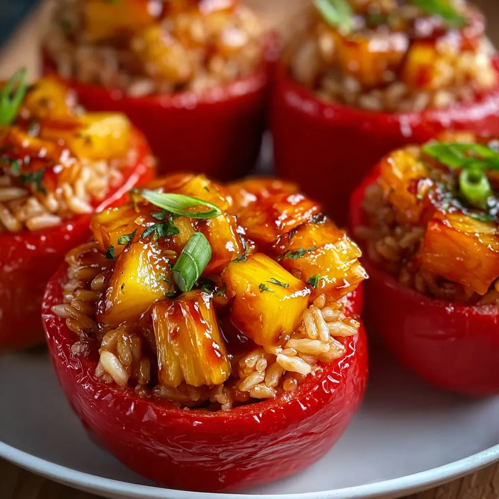 Teriyaki Pineapple Chicken Rice Stuffed Red Bell Peppers with Asian Fusion Flavors - tertiary view