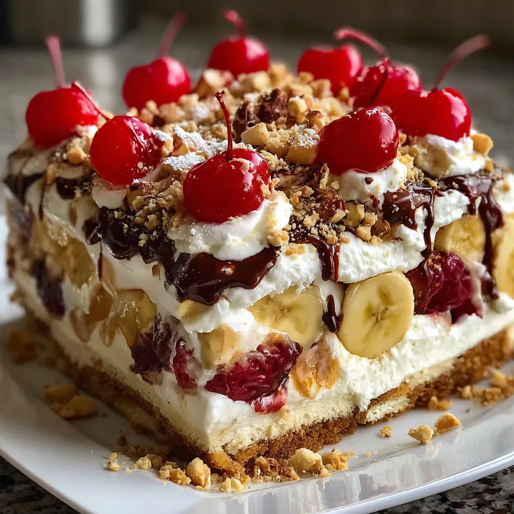 The Best No-Bake Banana Split Cake with Fresh Fruit and Whipped Cream - main view