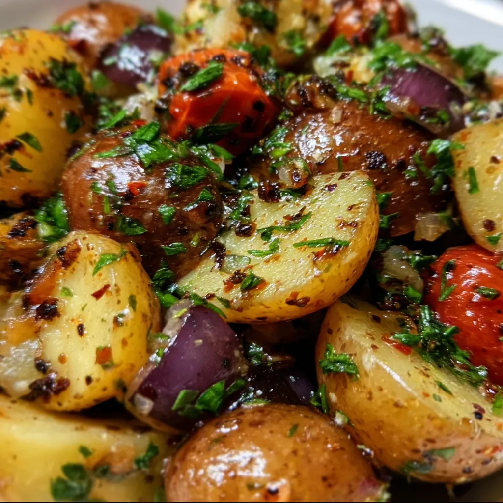 Mediterranean Balsamic Roasted Potato Salad with Fresh Herbs and Cherry Tomatoes
