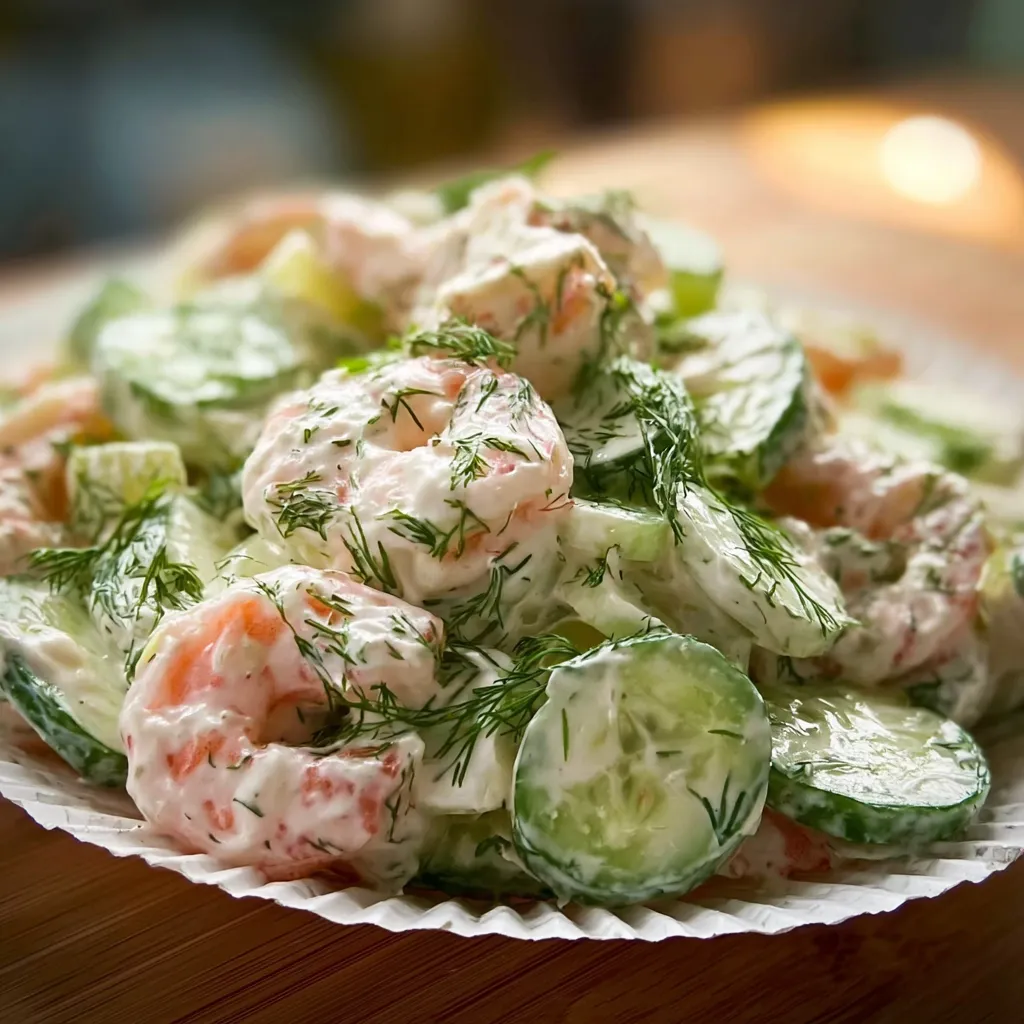 Fresh Creamy Cucumber Shrimp Salad with Garden Herbs and Zesty Lemon Dressing - tertiary view