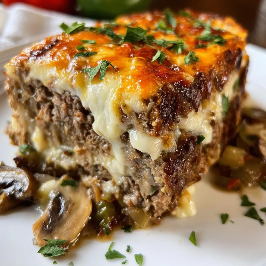 Ultimate Philly Cheesesteak Meatloaf with Peppers Onions and Provolone Cheese - secondary view