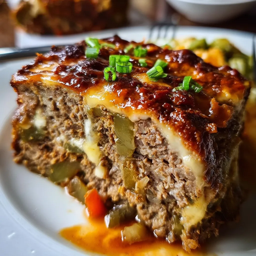 Ultimate Philly Cheesesteak Meatloaf with Peppers Onions and Provolone Cheese - tertiary view