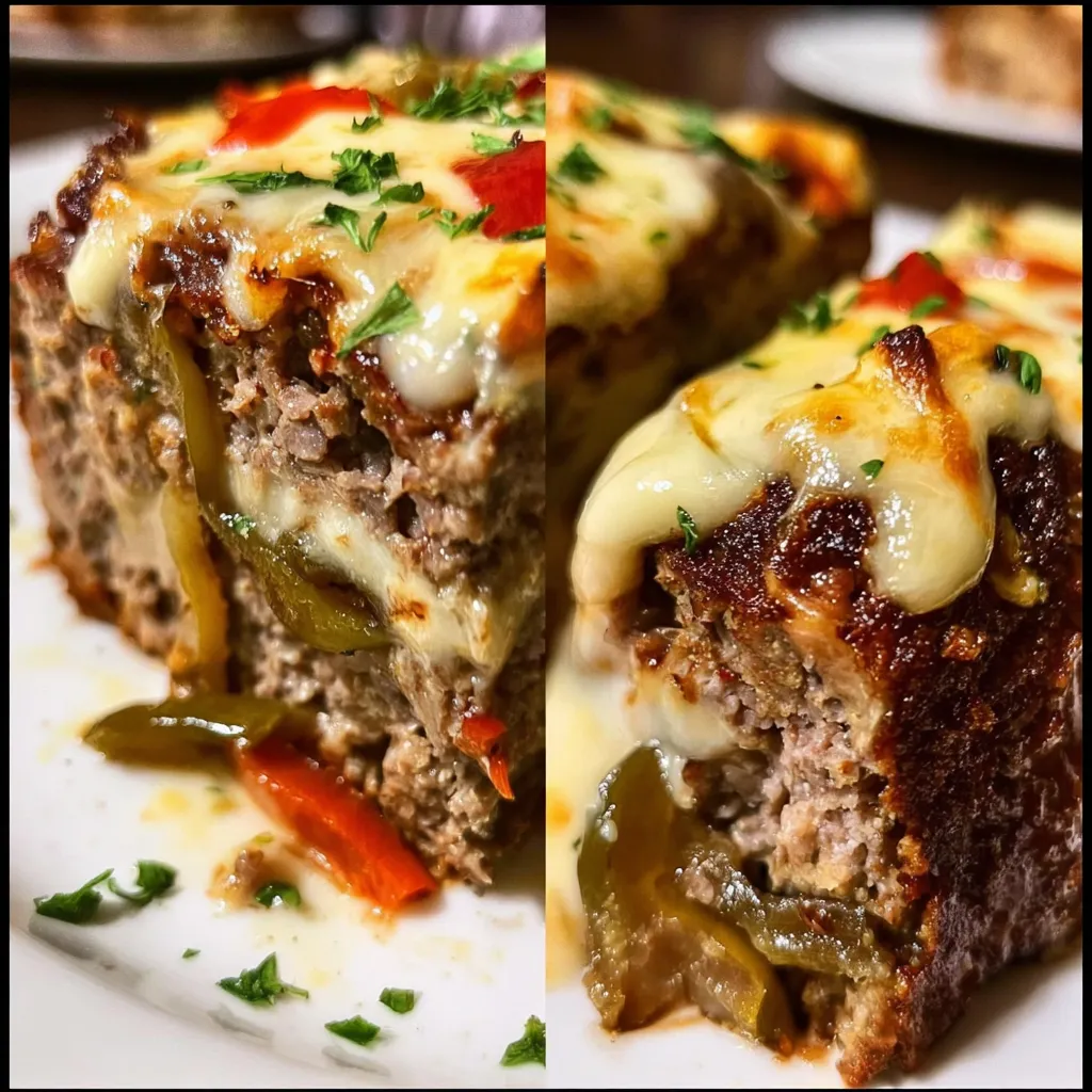 Ultimate Philly Cheesesteak Meatloaf with Peppers Onions and Provolone Cheese - main view