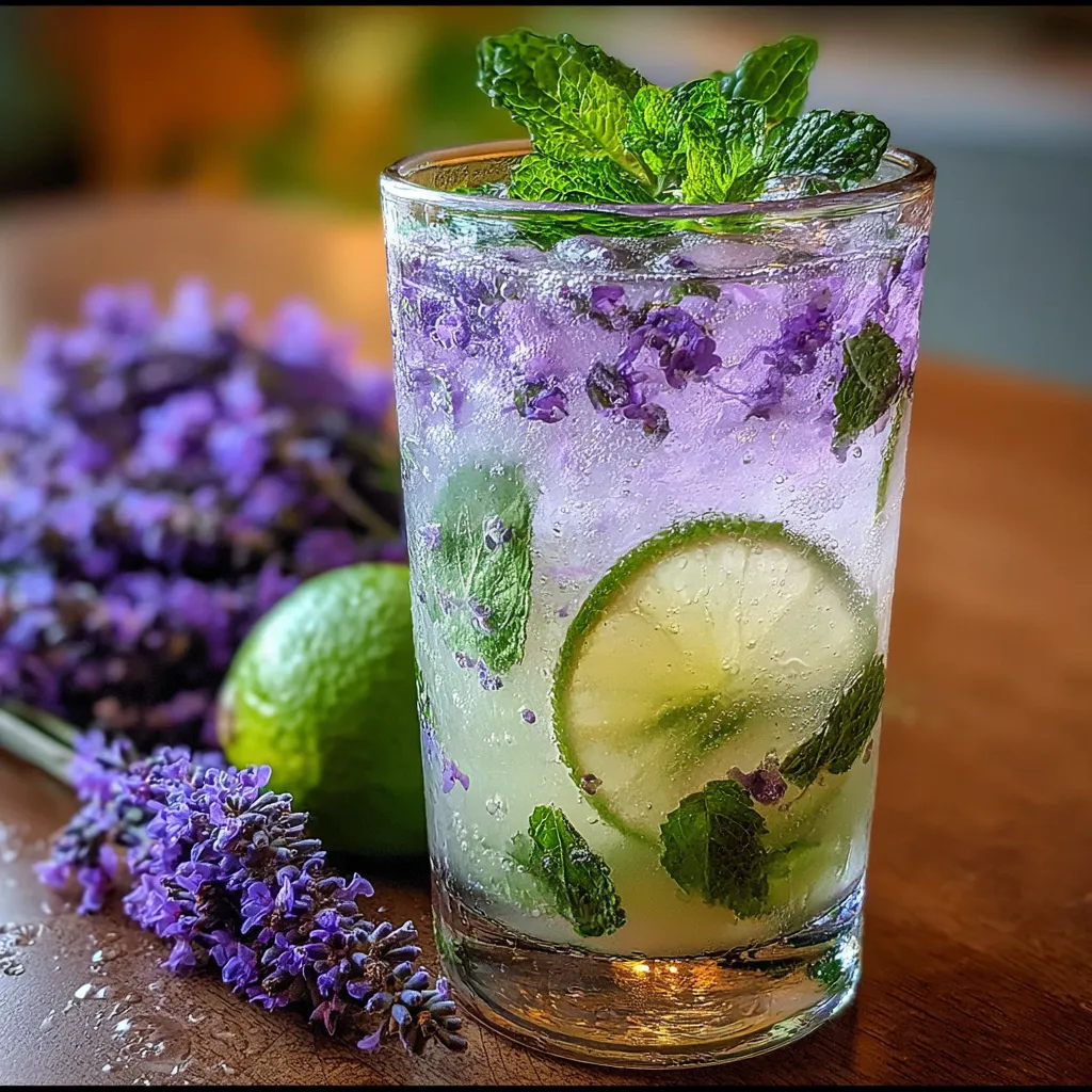 Refreshing Lavender Mojito Mocktail with Fresh Mint and Sparkling Water - secondary view