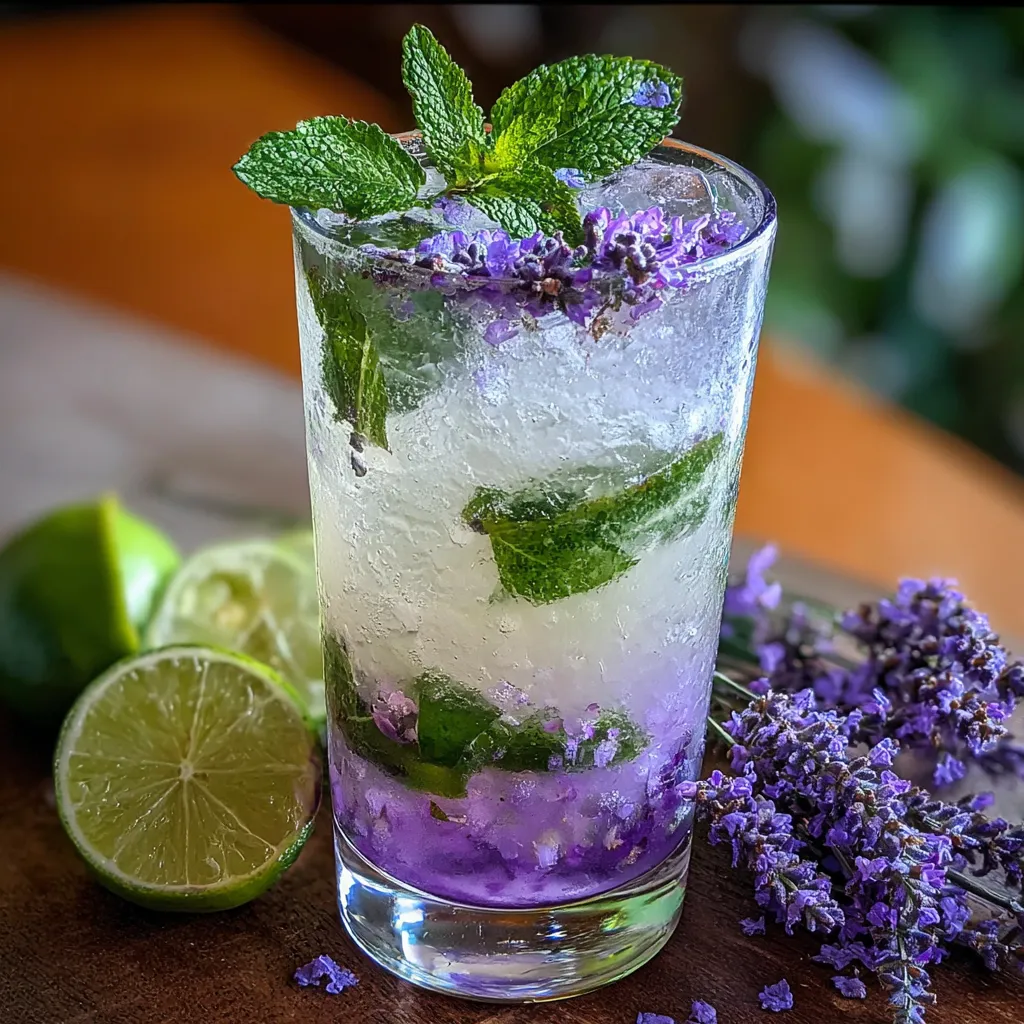 Refreshing Lavender Mojito Mocktail with Fresh Mint and Sparkling Water - tertiary view