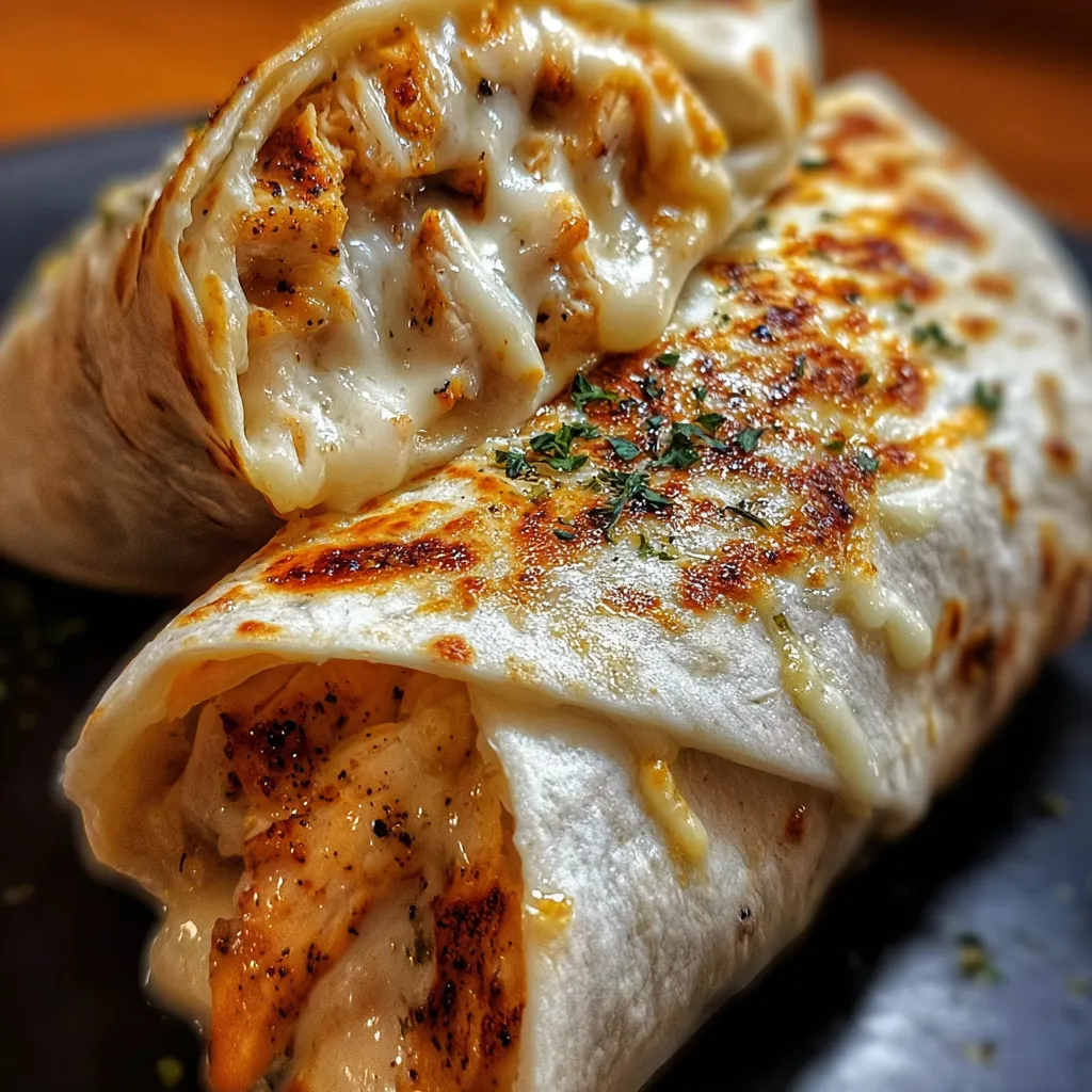 Fast Cheesy Garlic Chicken Wraps - Quick Garlicky Chicken and Cheese Tortilla Wraps - secondary view