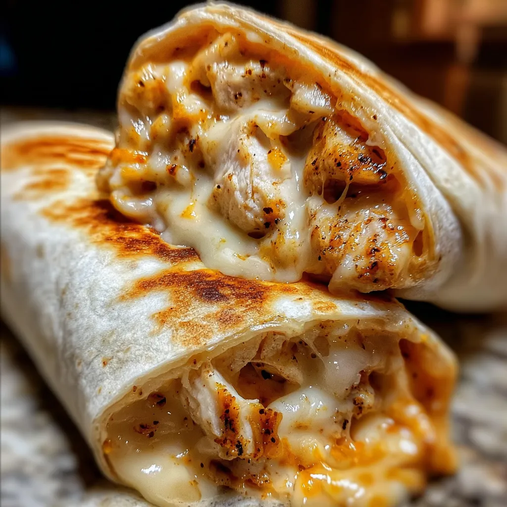 Fast Cheesy Garlic Chicken Wraps - Quick Garlicky Chicken and Cheese Tortilla Wraps - main view