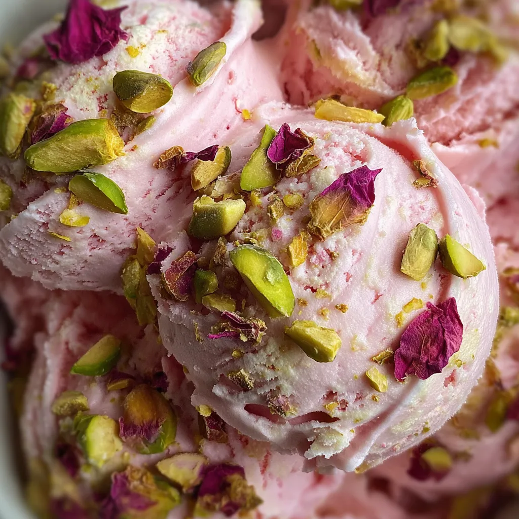 Luxurious Rose Pistachio Cheesecake Ice Cream with Vanilla Bean Swirl - tertiary view