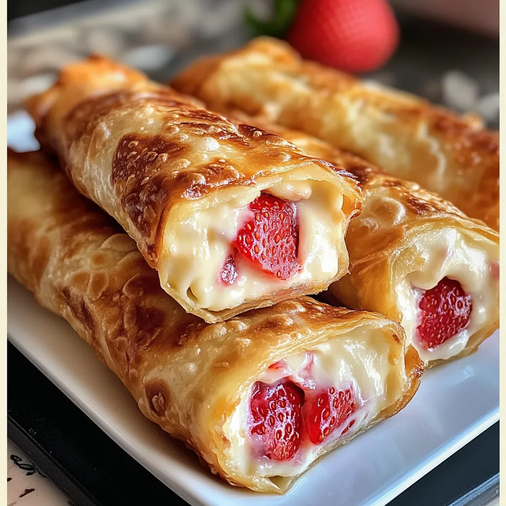 Crispy Strawberry Cheesecake Stuffed Eggrolls with Golden Wrapper and Creamy Filling