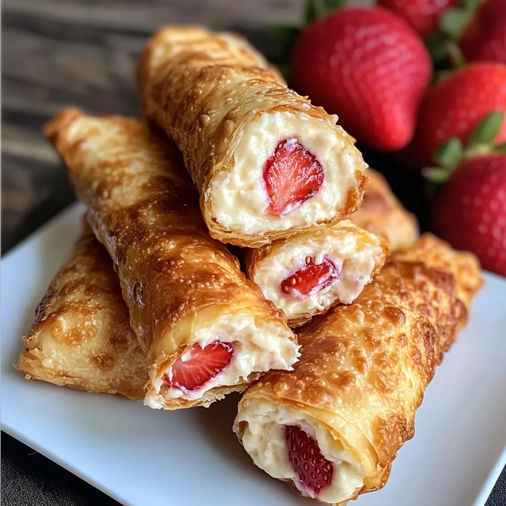 Crispy Strawberry Cheesecake Stuffed Eggrolls with Golden Wrapper and Creamy Filling - tertiary view
