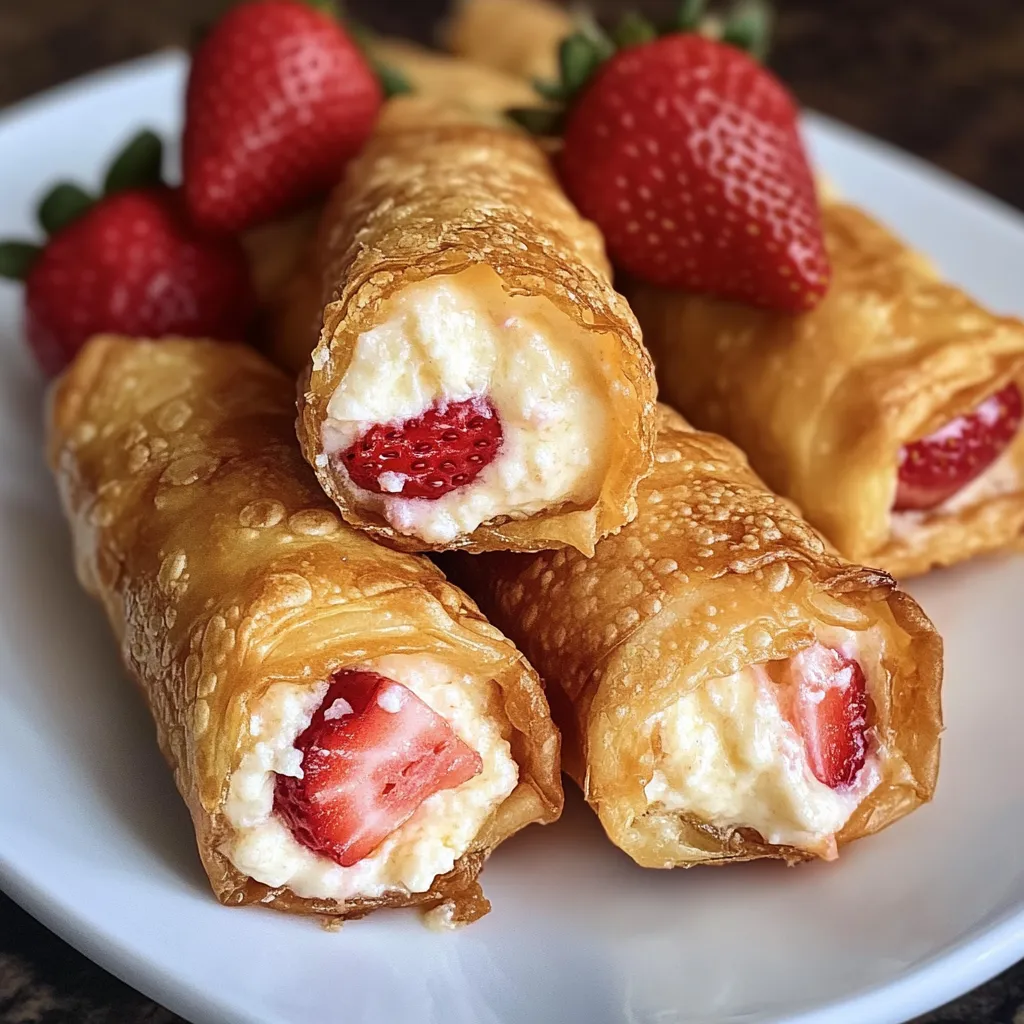 Crispy Strawberry Cheesecake Stuffed Eggrolls with Golden Wrapper and Creamy Filling - secondary view