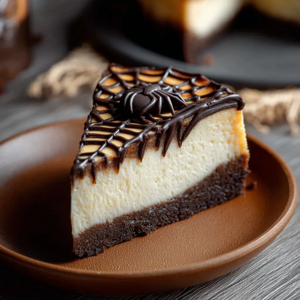 Spider Web Cheesecake - Easy Halloween Cheesecake with Dark Chocolate Web Design - tertiary view