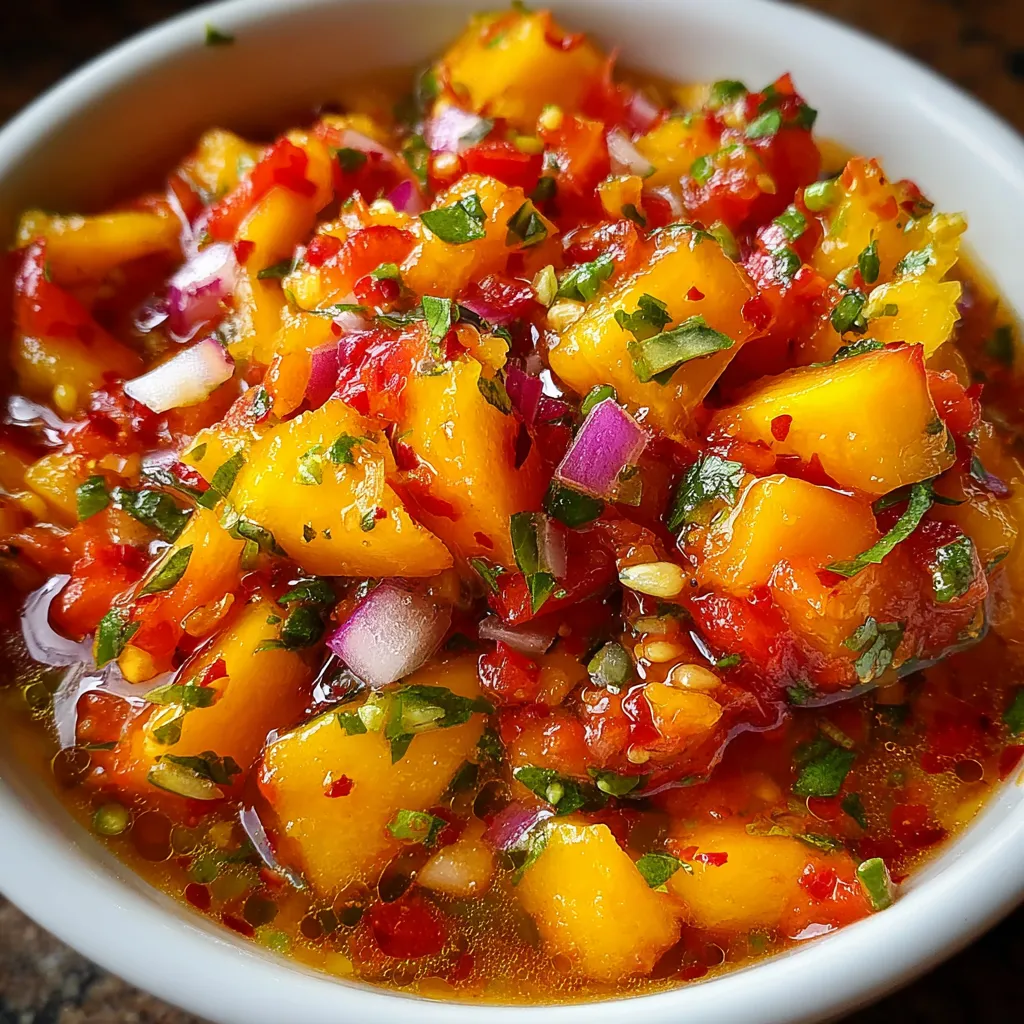 Fresh Sweet & Spicy Peach Salsa with Jalapeños and Cilantro - tertiary view