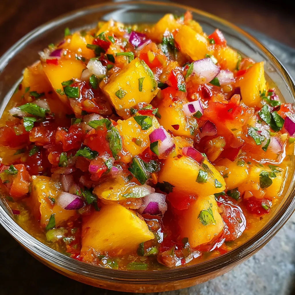 Fresh Sweet & Spicy Peach Salsa with Jalapeños and Cilantro - secondary view