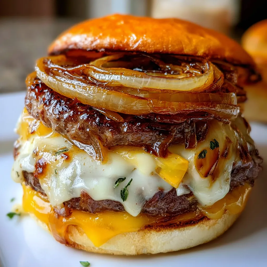 Ultimate Caramelized Onion Double Cheeseburger with Golden Sweet Onions and Premium Beef - secondary view