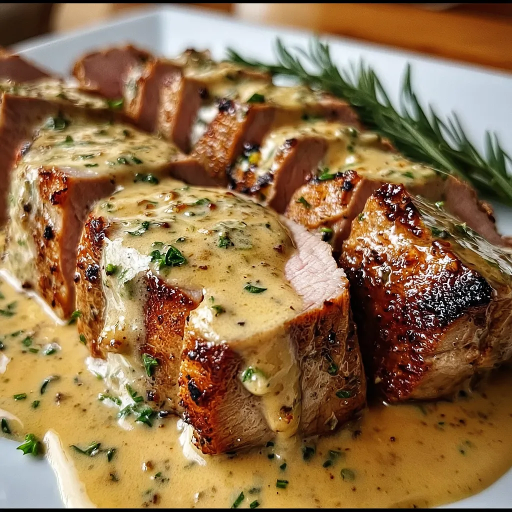 Best-Ever Herb-Crusted Pork Tenderloin with Creamy Garlic Mushroom Pan Sauce - secondary view