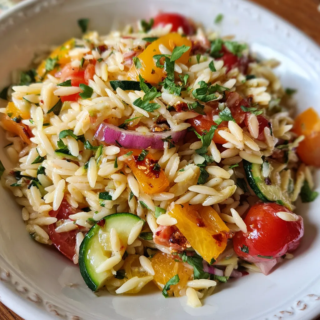 Fresh Summer Orzo Salad with Mediterranean Vegetables and Lemon Vinaigrette - secondary view