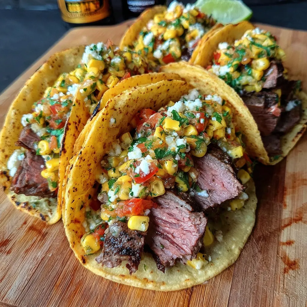 Ultimate Steak Tacos with Charred Corn Street Salsa and Fresh Cilantro Lime
