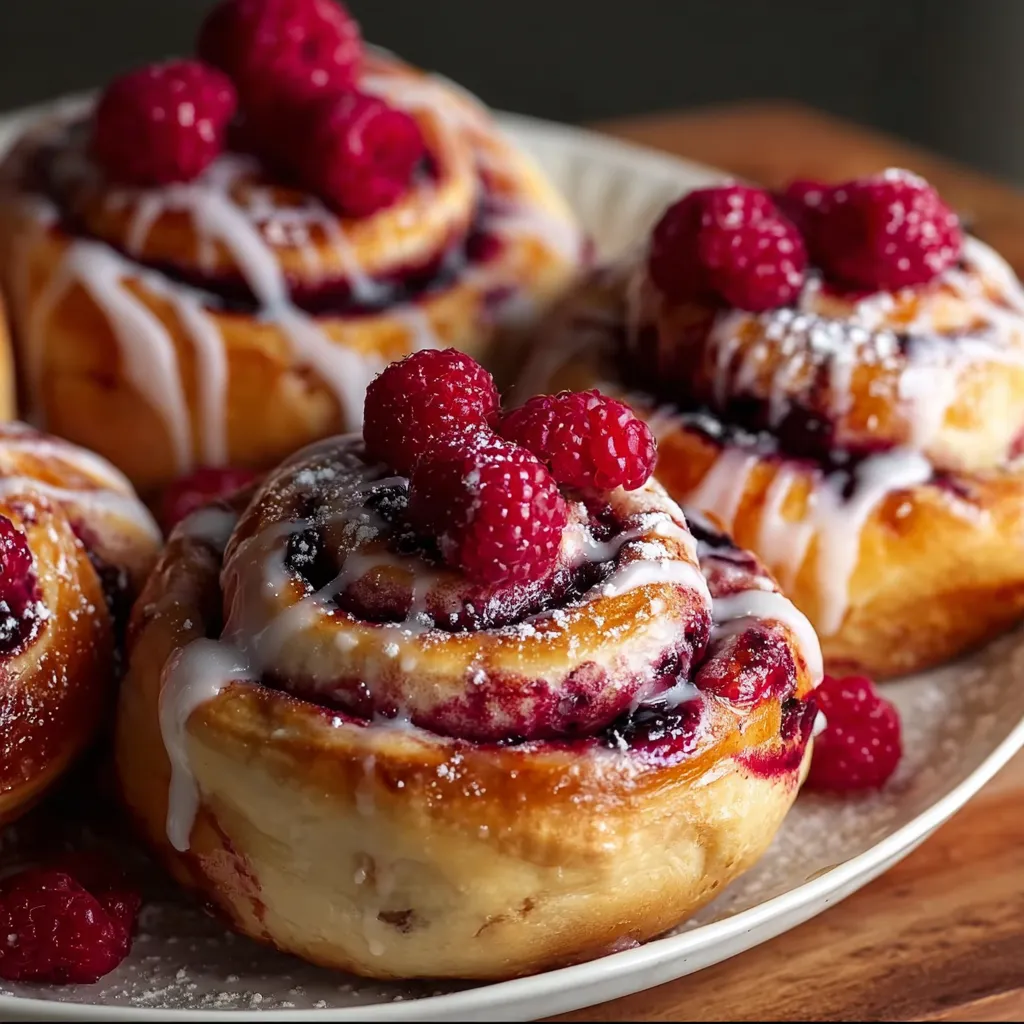 Elegant Sweet Baked Raspberry Buns with Vanilla Glaze and Beautiful Arrangement