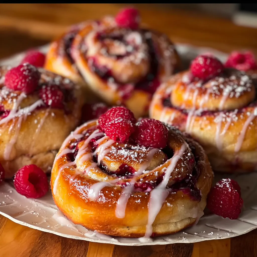 Elegant Sweet Baked Raspberry Buns with Vanilla Glaze and Beautiful Arrangement - secondary view