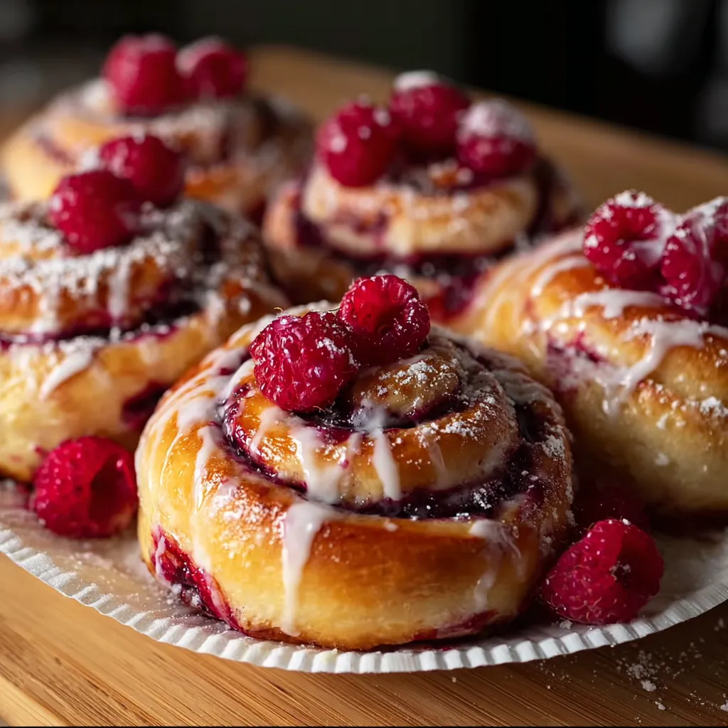 Elegant Sweet Baked Raspberry Buns with Vanilla Glaze and Beautiful Arrangement - tertiary view