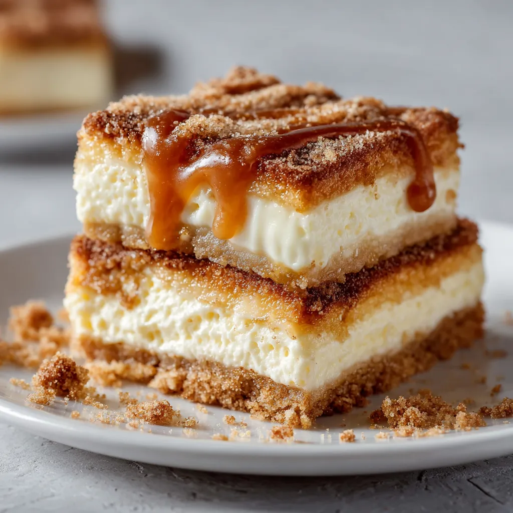 Cinnamon Sugar Churro Cheesecake Bars with Crispy Crust and Creamy Filling