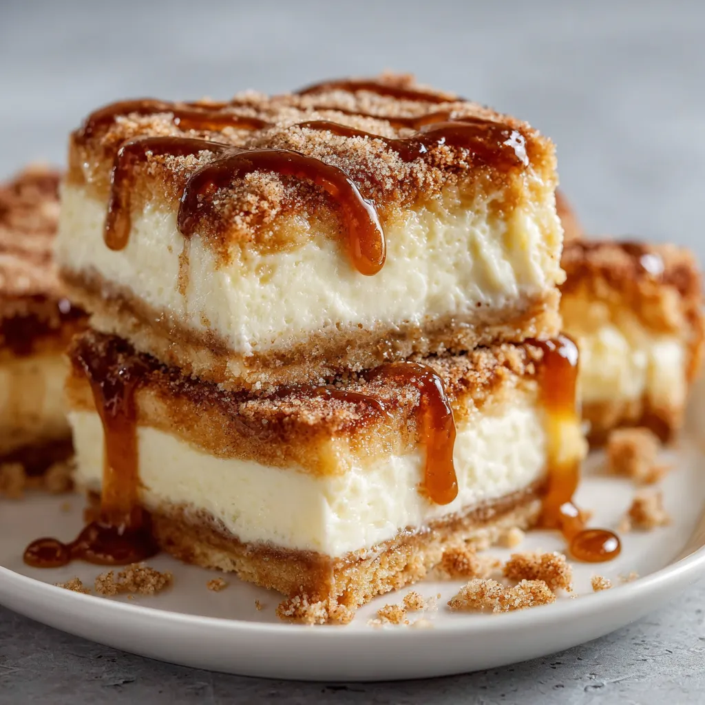 Cinnamon Sugar Churro Cheesecake Bars with Crispy Crust and Creamy Filling - secondary view