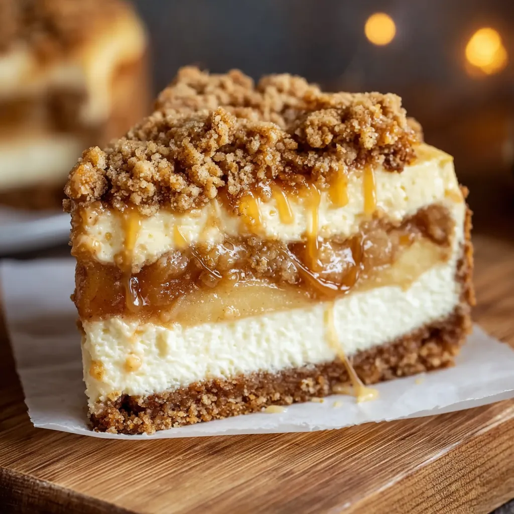 Decadent Apple Crumble Cheesecake Slice with Cinnamon Spiced Apples and Buttery Crumb - secondary view