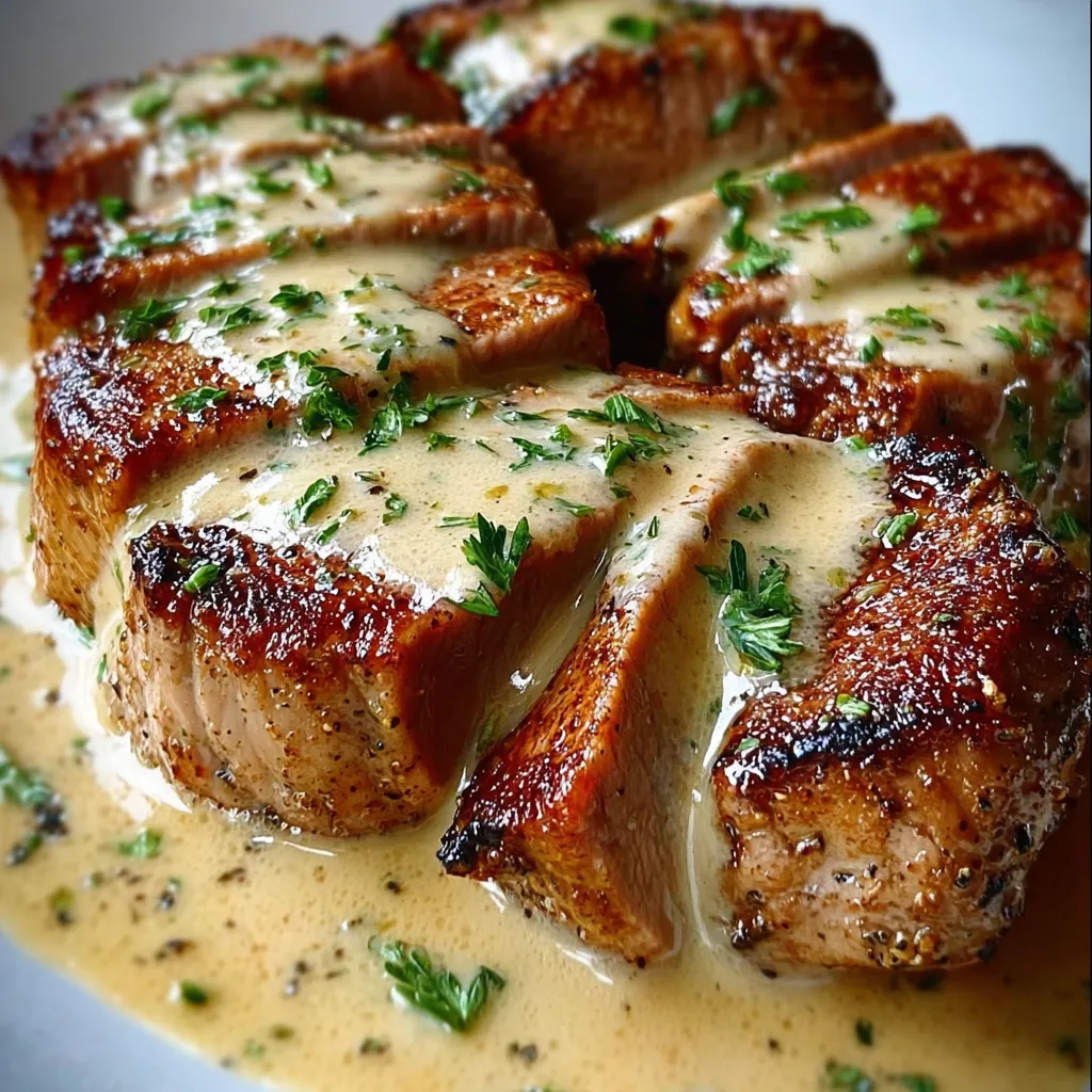 Best-Ever Herb-Crusted Pork Tenderloin with Creamy Garlic Mushroom Pan Sauce - tertiary view