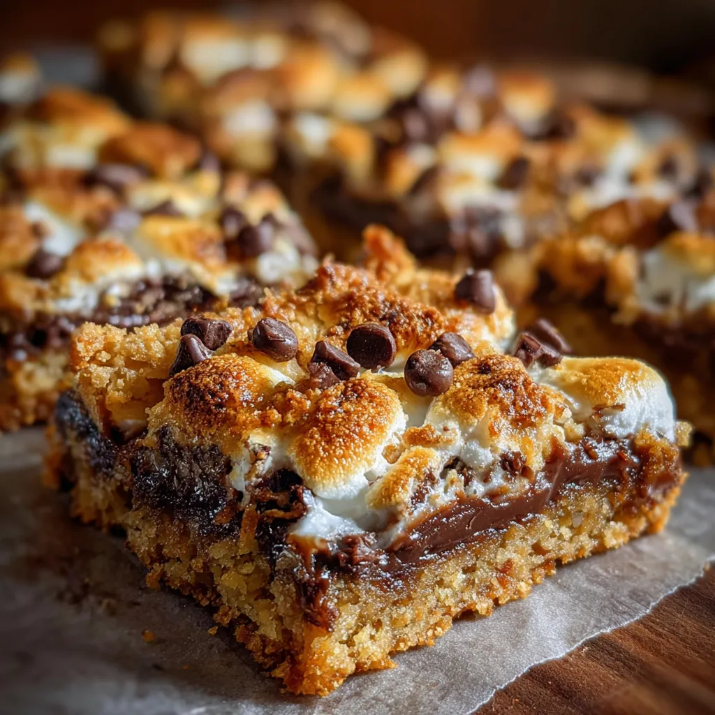 S'mores Magic Cookie Bars with Graham Cracker Crust and Toasted Marshmallows - secondary view