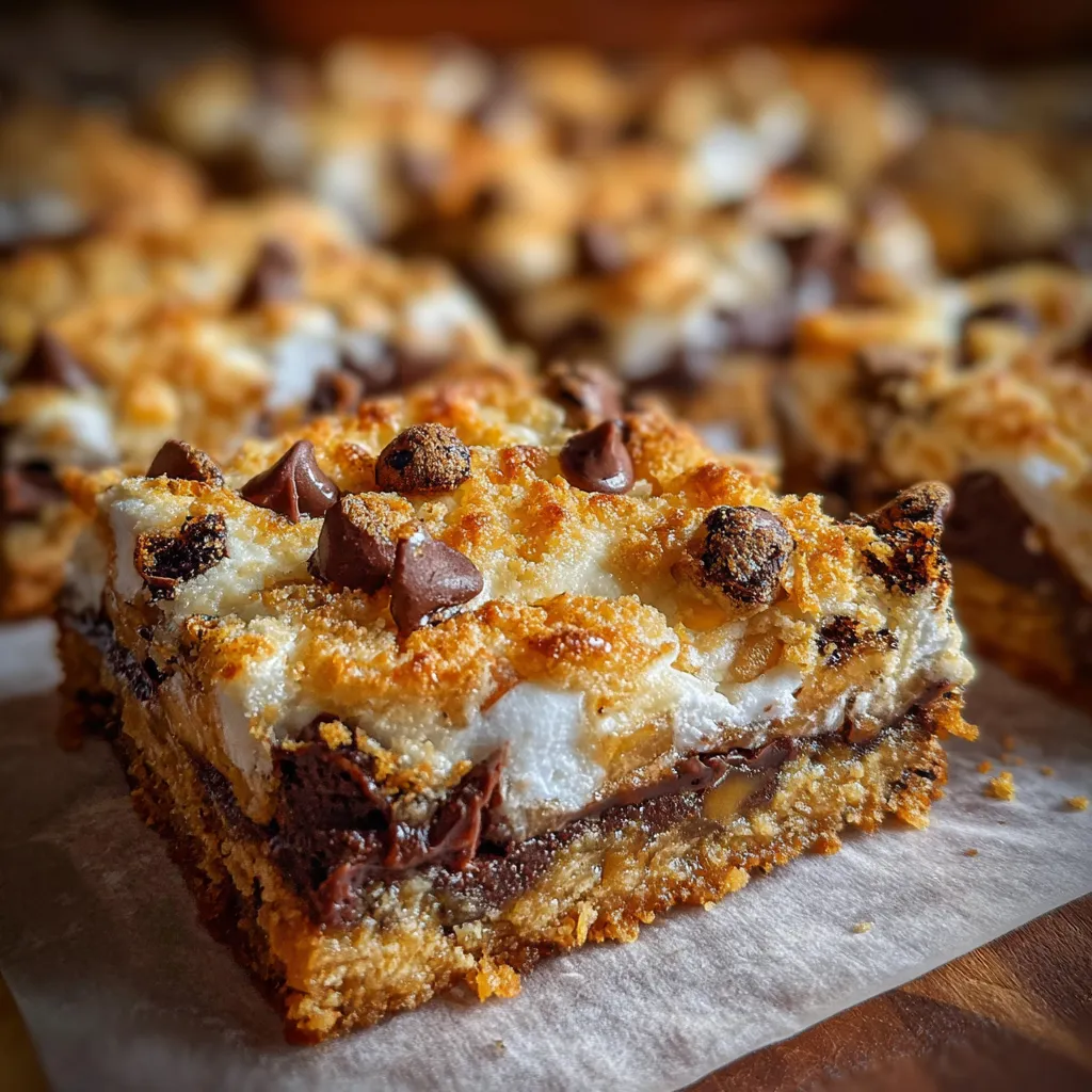 S'mores Magic Cookie Bars with Graham Cracker Crust and Toasted Marshmallows - tertiary view