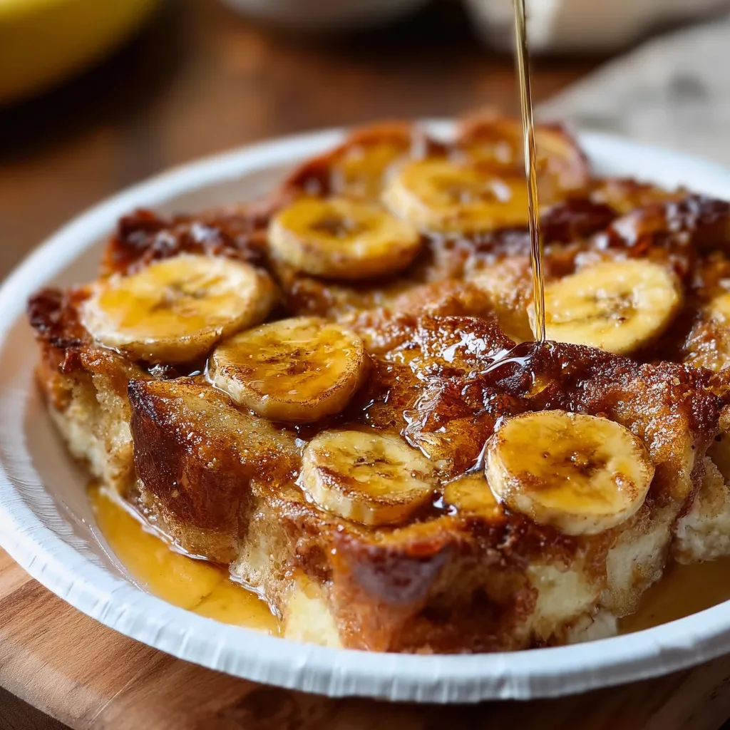 Decadent Banana Croissant French Toast with Caramelized Banana Compote and Vanilla Cream - main view