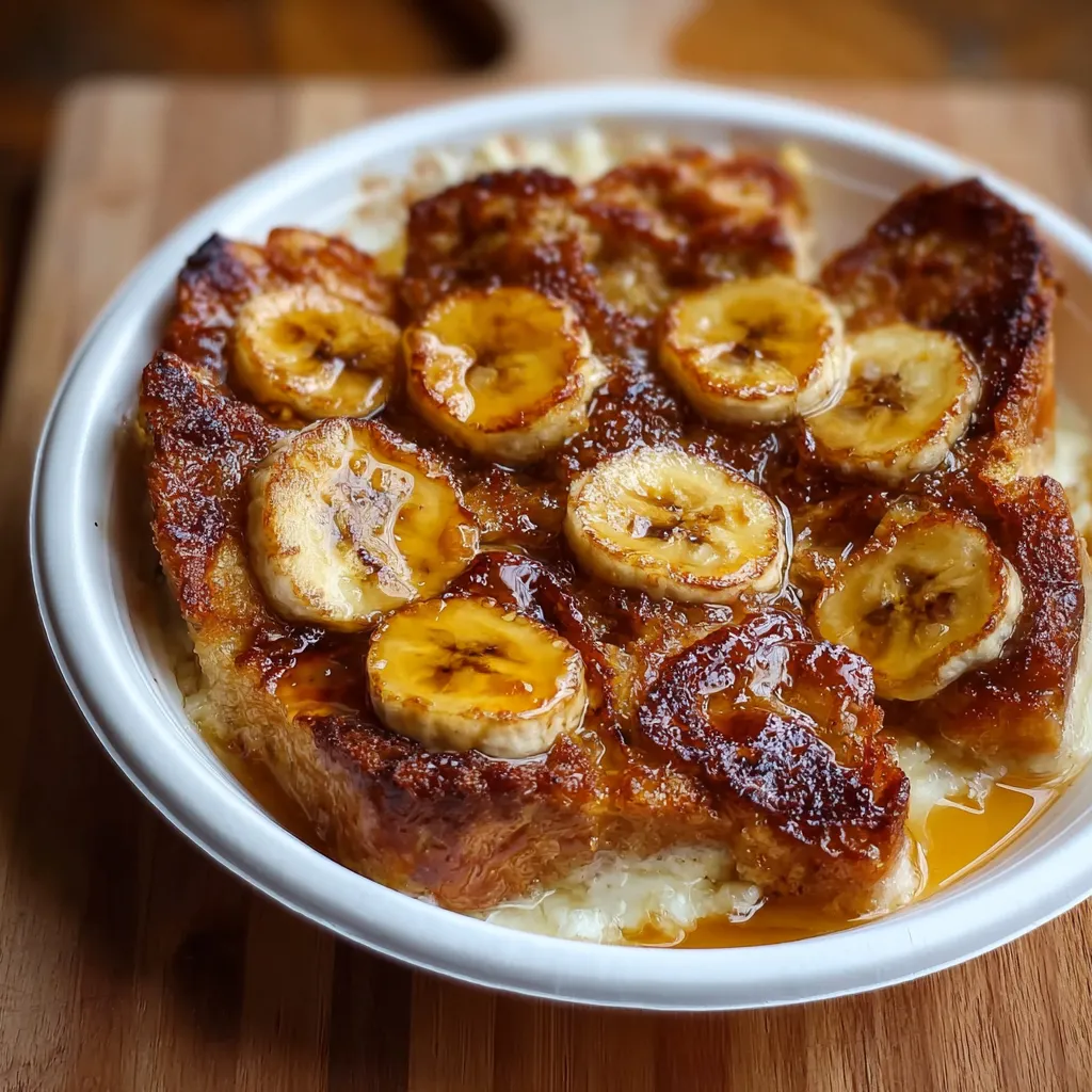 Decadent Banana Croissant French Toast with Caramelized Banana Compote and Vanilla Cream - secondary view