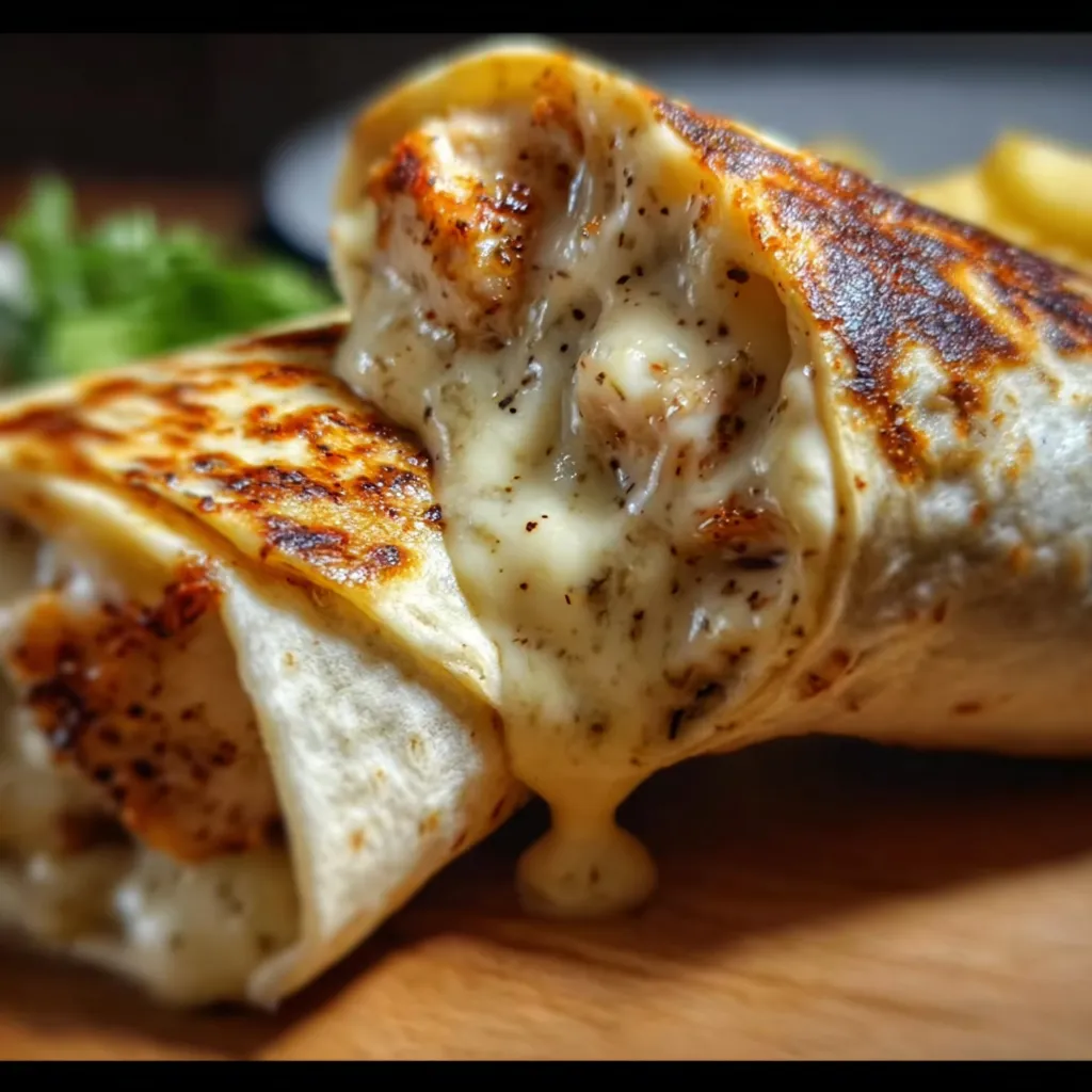 Ultimate Cheesy Garlic Chicken Wraps with Melted Cheese and Fresh Vegetables - secondary view