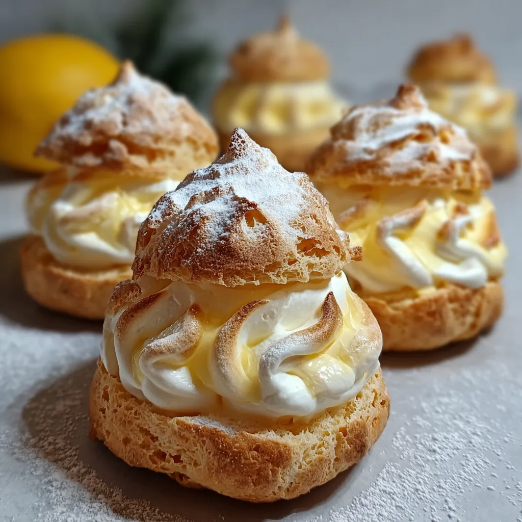 Elegant Lemon Meringue Cream Puffs with Light Choux Pastry and Tangy Citrus Filling