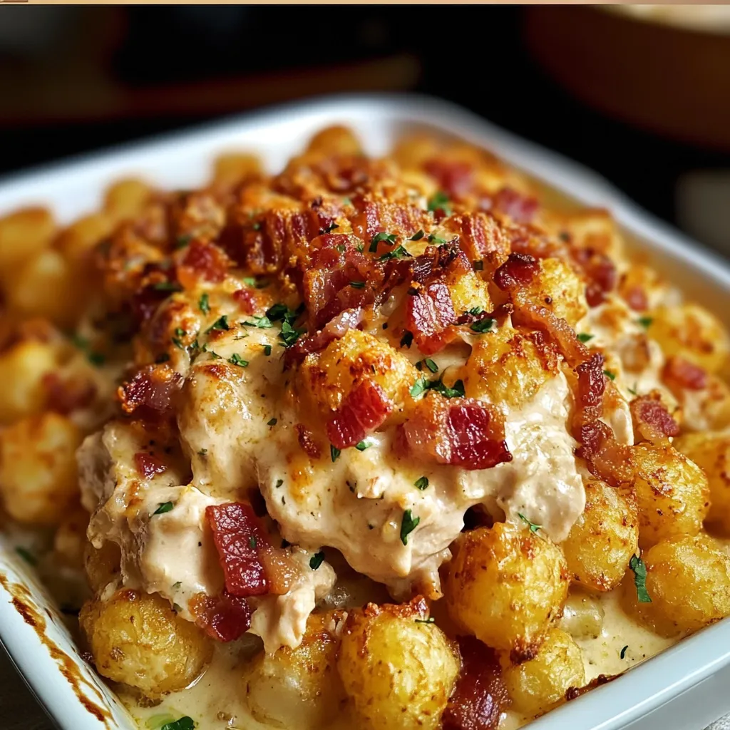 Ultimate Chicken Bacon Ranch Tater Tot Casserole with Crispy Golden Topping - tertiary view