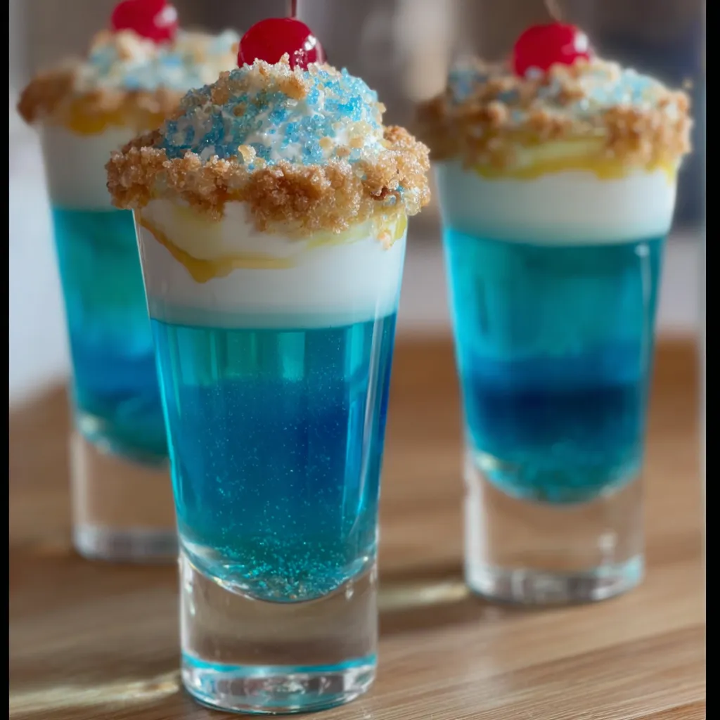Blue Scooby Snack Shots with Whipped Cream and Graham Cracker Rim - tertiary view