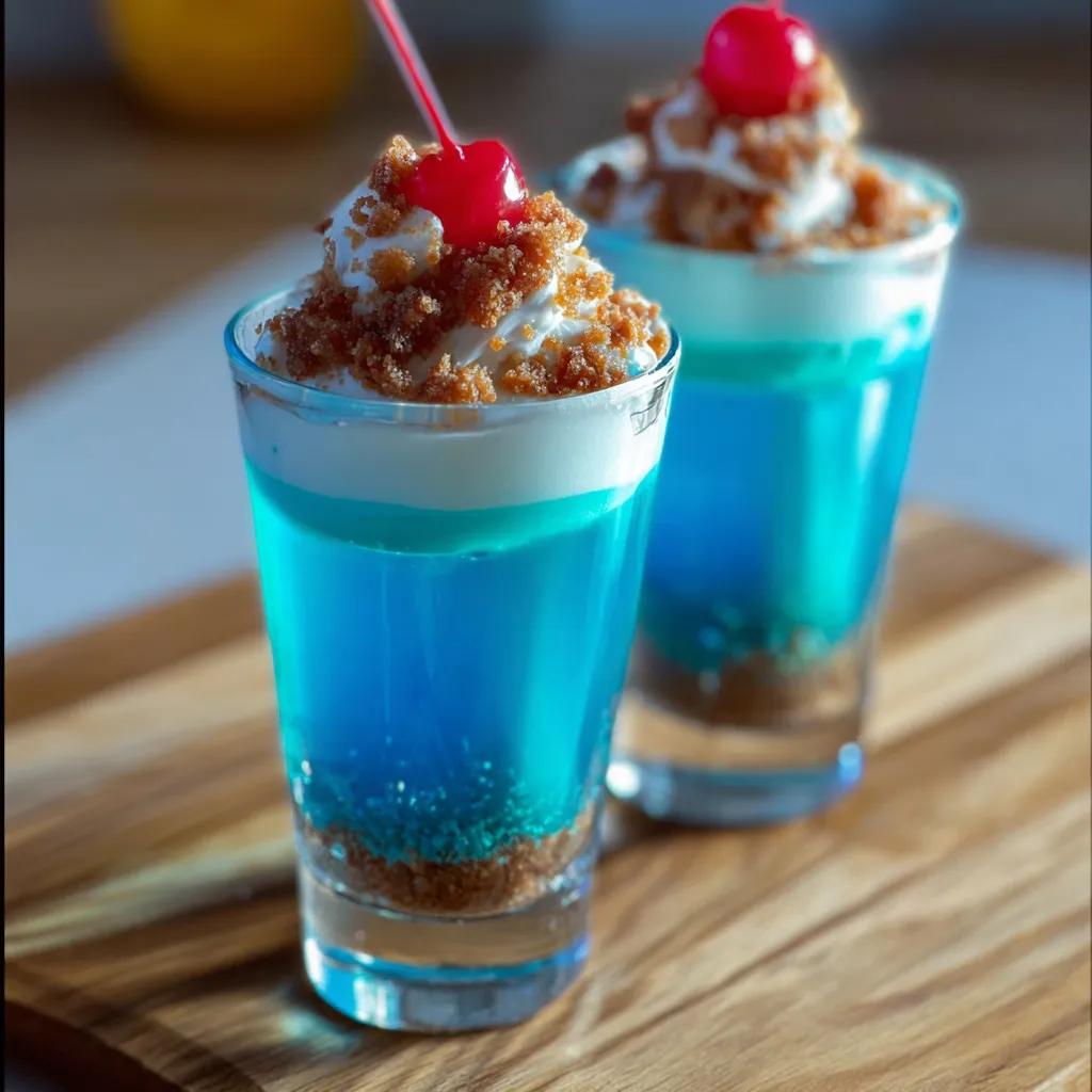 Blue Scooby Snack Shots with Whipped Cream and Graham Cracker Rim - secondary view
