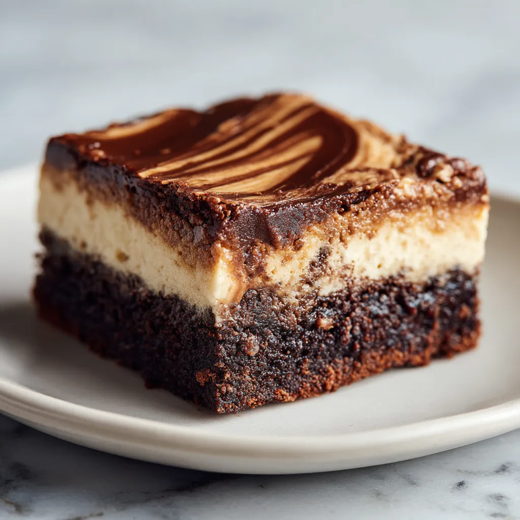 Ultimate Triple Layer Peanut Butter Cheesecake Brownies with Chocolate Ganache and Swirled Peanut Butter Topping - secondary view