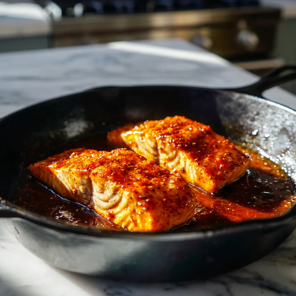 Honey Balsamic Glazed Salmon Fillets with Caramelized Peaches and Fresh Thyme - secondary view